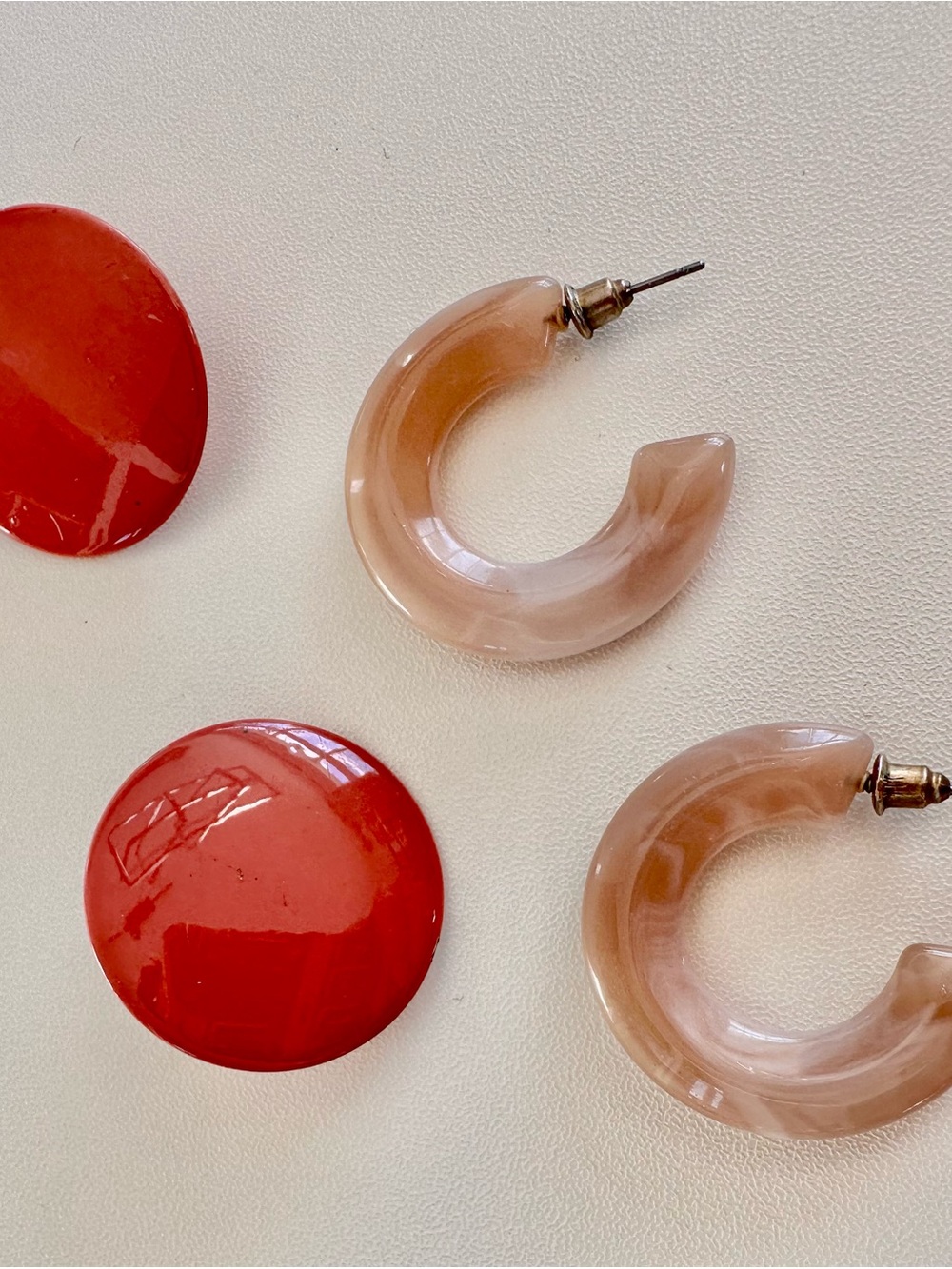Vintage Pink Resin Hoop Stud Earrings - Women Jewelry